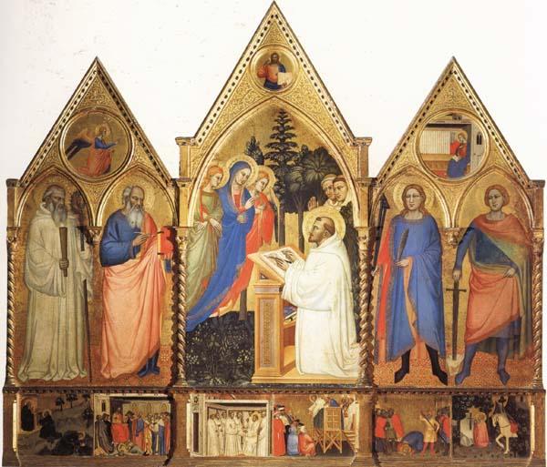 Matteo Di Pacino St.Bernard's Vistonof the Virgin with SS.Benedict,john the Evange-list.Quintinus,and Galgno,The Blessed Redeemer and the Annunciation Stories of the S China oil painting art